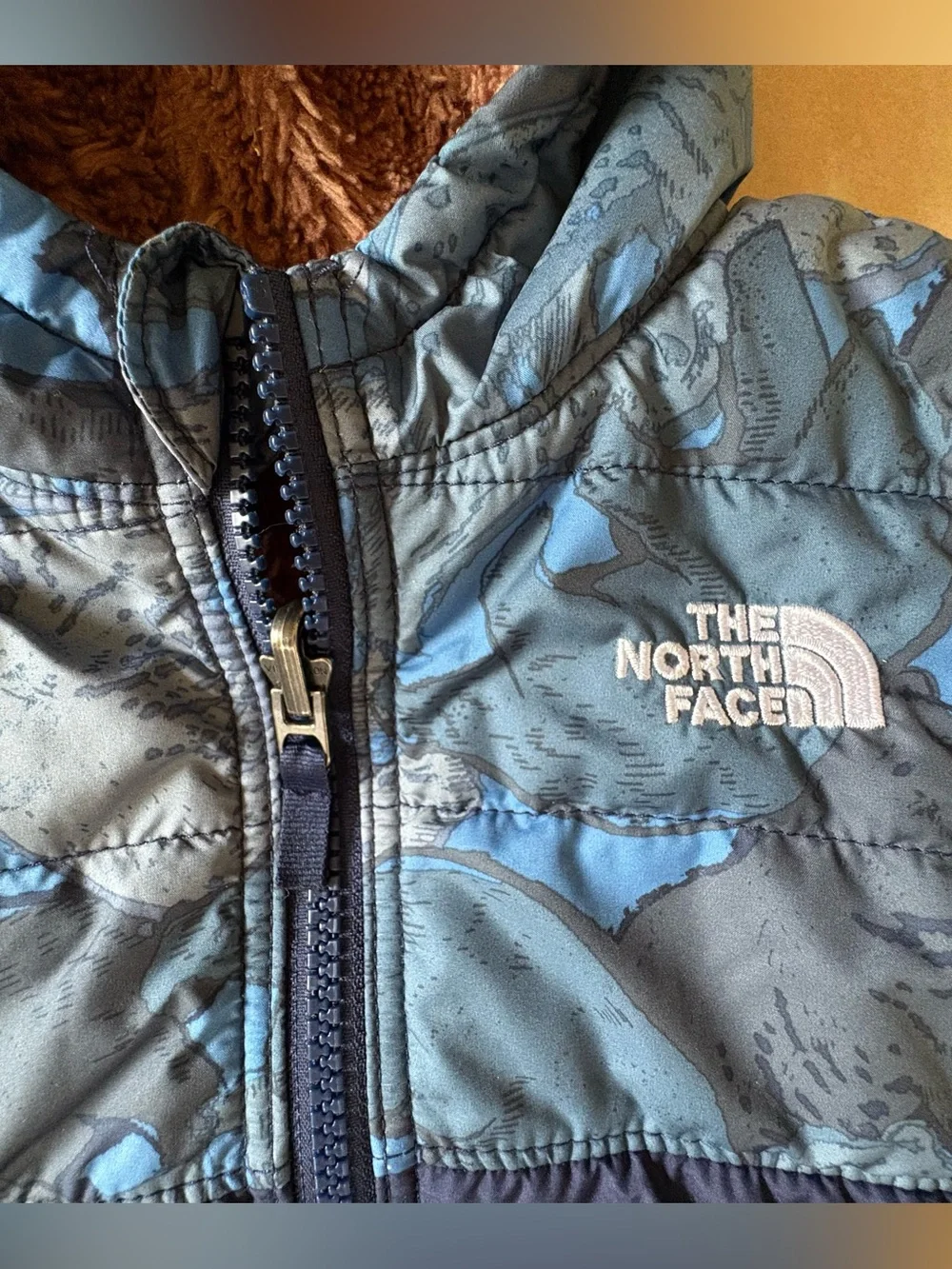 The North Face Toddler Hooded Puffer Jacket - Navy & Blue Pattern 3-6 months